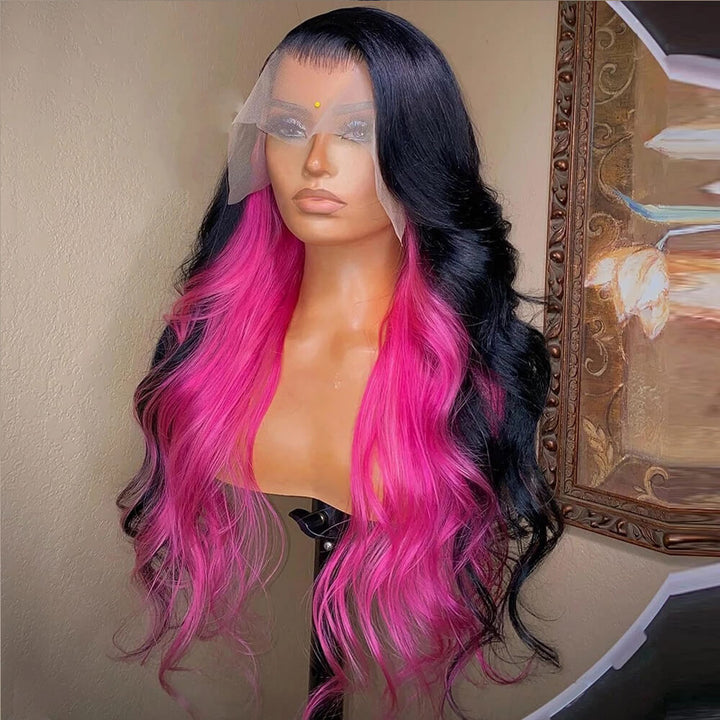 Trendy Inner Color Unit! eullair Inner Red/ Pink Human Hair Lace Frontal Wig