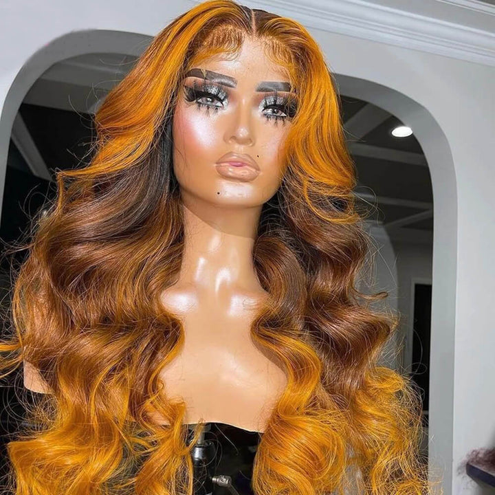 TikTok Hot Ombre Highights Wig | eullair Brown Ginger Red Blue Human Hair Lace Frontal Wig