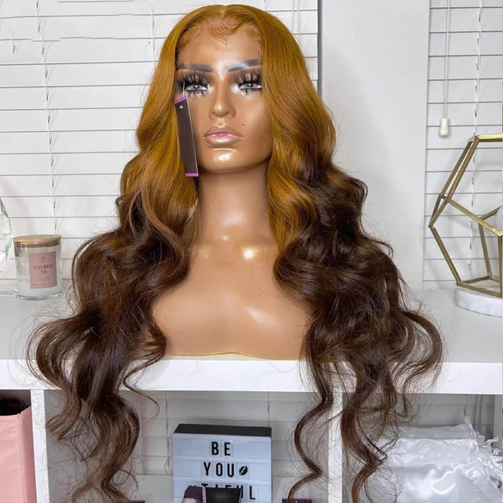 Celebrity Hairstyle | eullair Ombre Brown Ginger Body Wave/ Straight Human Hair Lace Frontal Wig