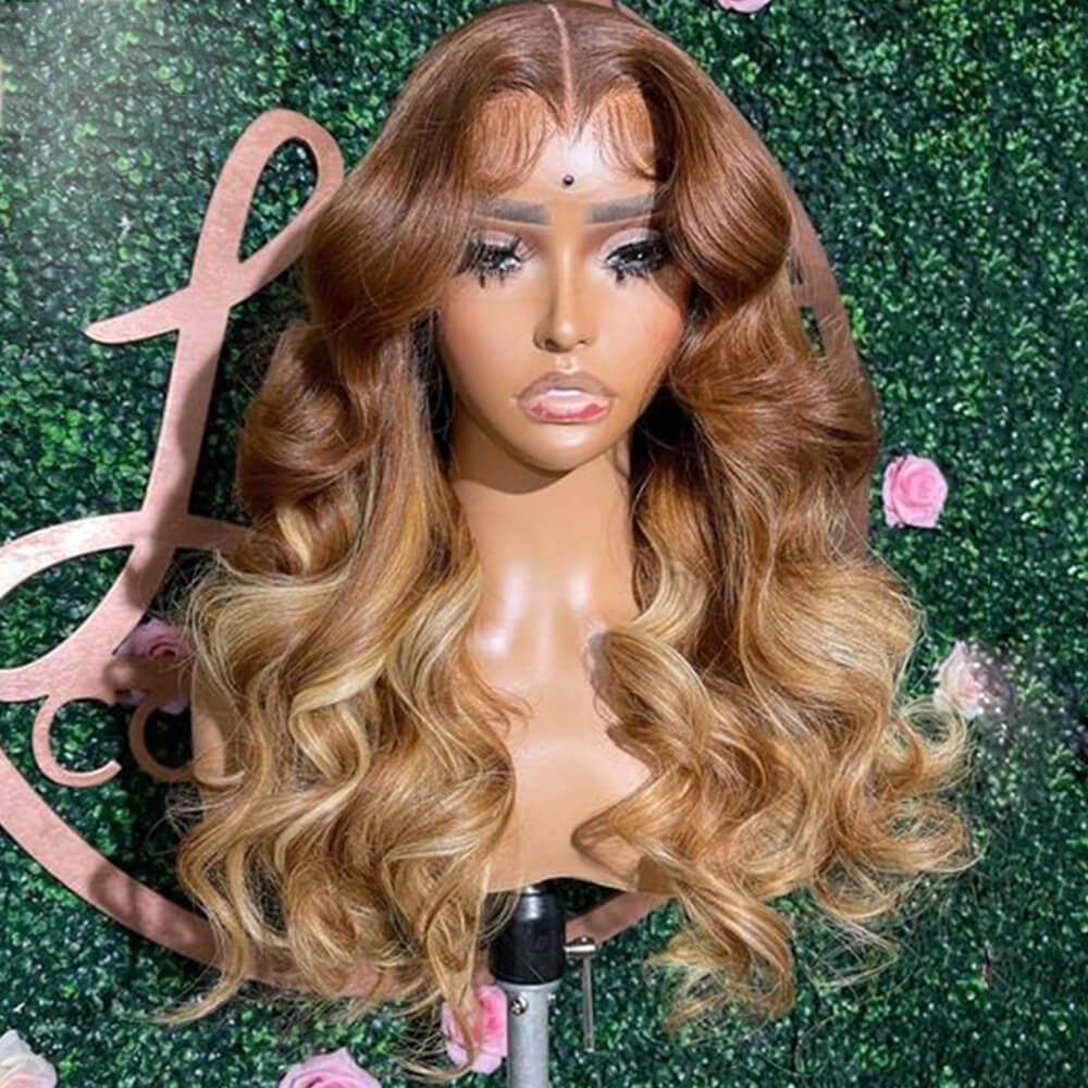 Celebrity Hairstyle | eullair Ombre Brown Ginger Body Wave/ Straight Human Hair Lace Frontal Wig