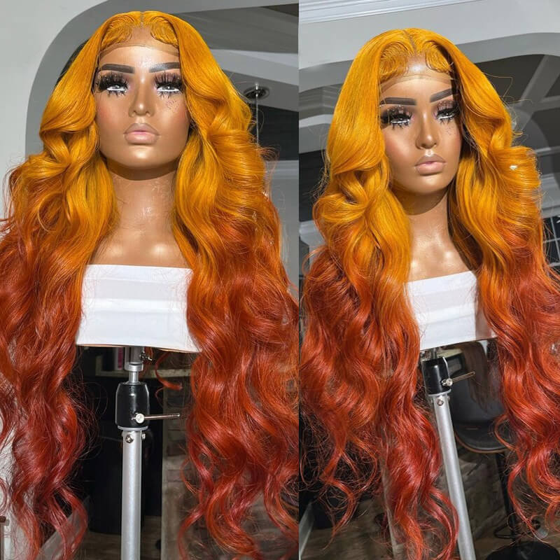 TikTok Hairstylist Style| eullair Golden Red Brown Ginger Body Wave Lace Front Wig Ombre Blonde Straight Human Hair Wigs for Women