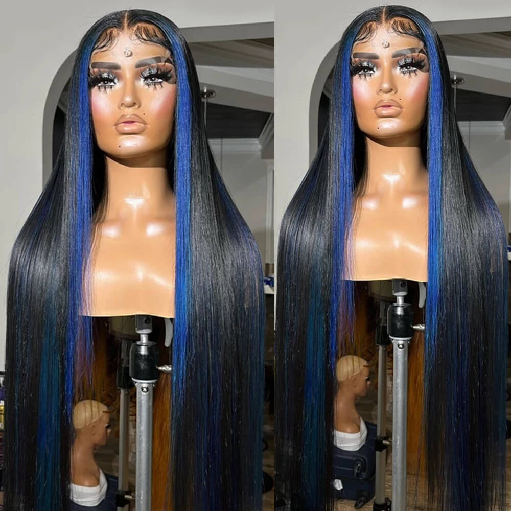 New Peekaboo Highlights Unit! eullair Red/Blue/Green Balayage Highlight Piano Color Straight Lace Frontal Wig For Women