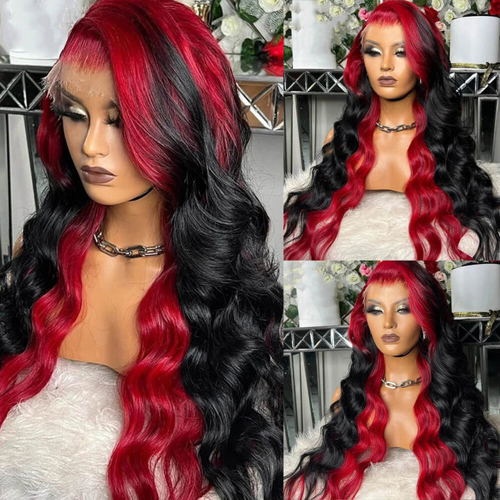 Inner Red Color! eullair Red Roots Body Wave/Straight Lace Frontal Human Hair Wig