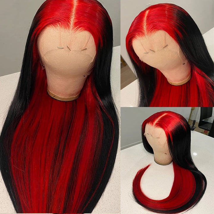 Inner Red Color! eullair Red Roots Body Wave/Straight Lace Frontal Human Hair Wig