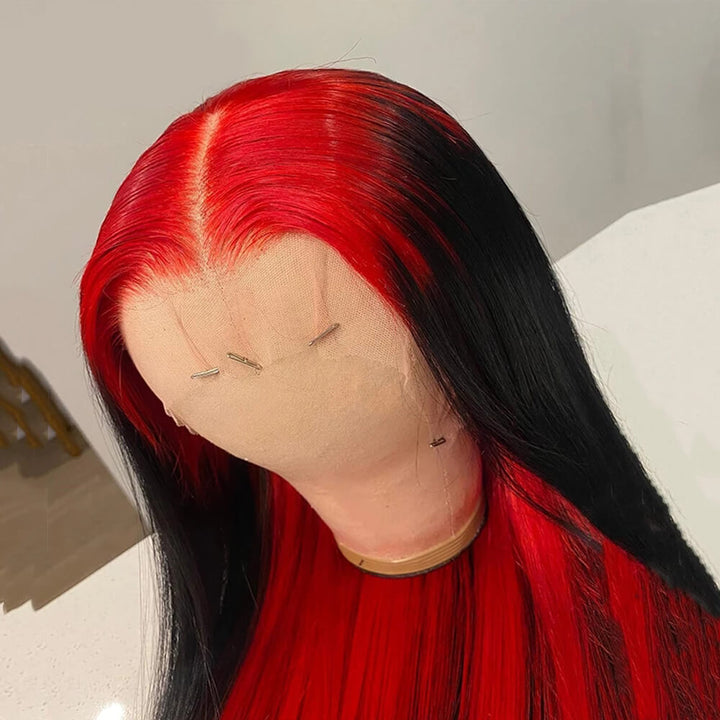 Inner Red Color! eullair Red Roots Body Wave/Straight Lace Frontal Human Hair Wig
