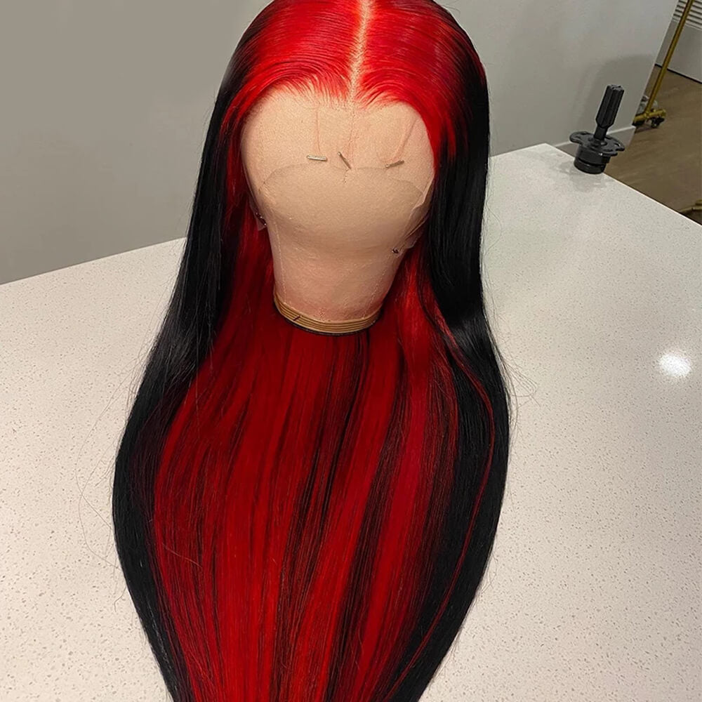 Inner Red Color! eullair Red Roots Body Wave/Straight Lace Frontal Human Hair Wig