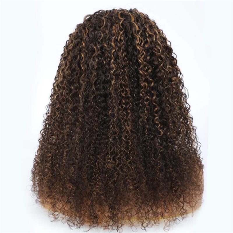 Glueless Curly Wig | eullair P4/27 Kinky Curly Hair Highlight Headband Human Hair Wig-Human Hair Wigs-eullair-eullair- Human Virgin Hair