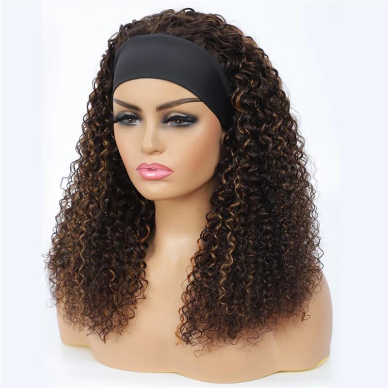 Glueless Curly Wig | eullair P4/27 Kinky Curly Hair Highlight Headband Human Hair Wig-Human Hair Wigs-eullair-eullair- Human Virgin Hair