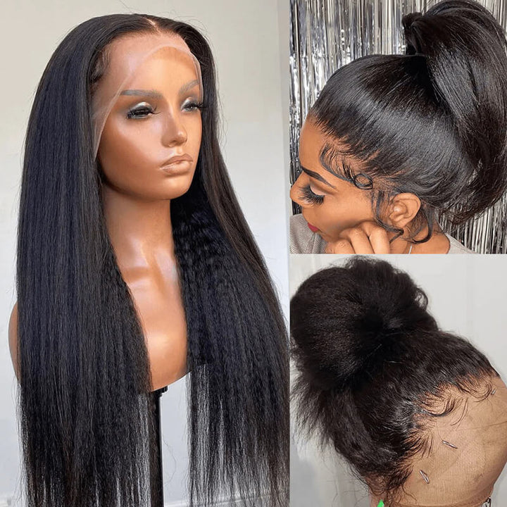 New Arrival Kinky Straight Wigs Pre Plucked Lace Frontal Human Hair Wigs