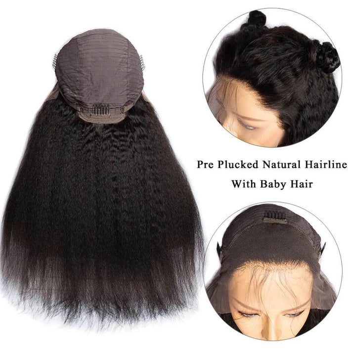 New Arrival Kinky Straight Wigs Pre Plucked Lace Frontal Human Hair Wigs