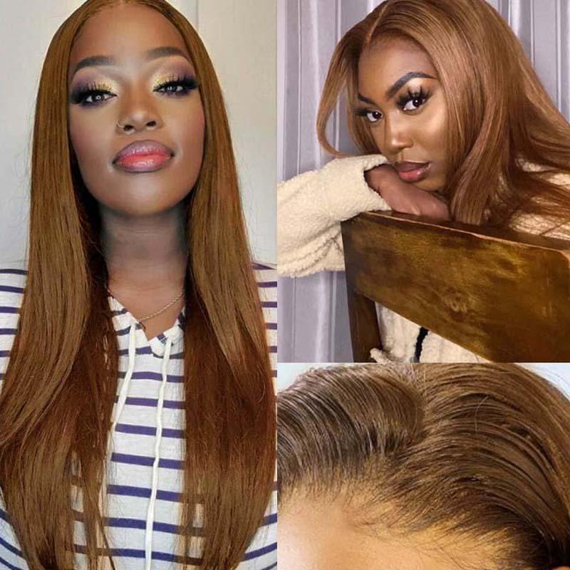 New Arrivial | eullair Chestnut Brown Lace Front Wig HD Lace | Autumn Copper Brown-Human Hair Wigs-eullair-12inch Bob-#6 Straight-13x4 Wig 150 Density-eullair- Human Virgin Hair