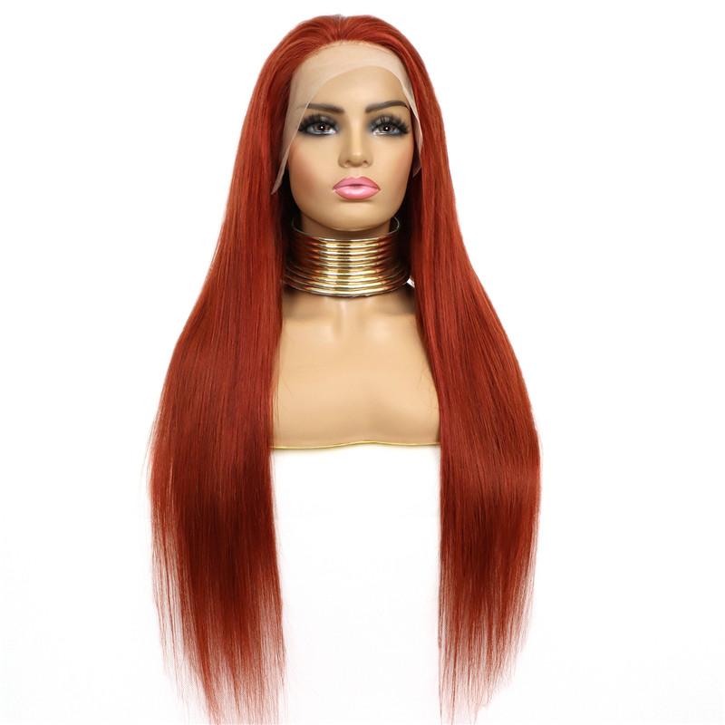 Popular! eullair Dark Ginger Straight Glueless 13x4 Lace Front Wig | Auburn Hair Color-Human Hair Wigs-eullair-eullair- Human Virgin Hair