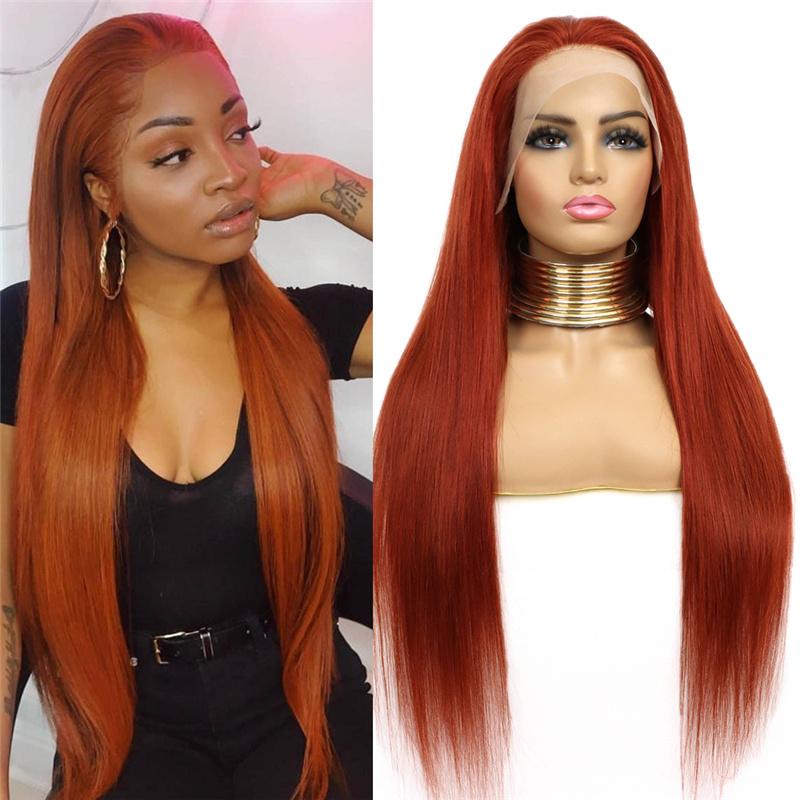 Popular! eullair Dark Ginger Straight Glueless 13x4 Lace Front Wig | Auburn Hair Color-Human Hair Wigs-eullair-eullair- Human Virgin Hair