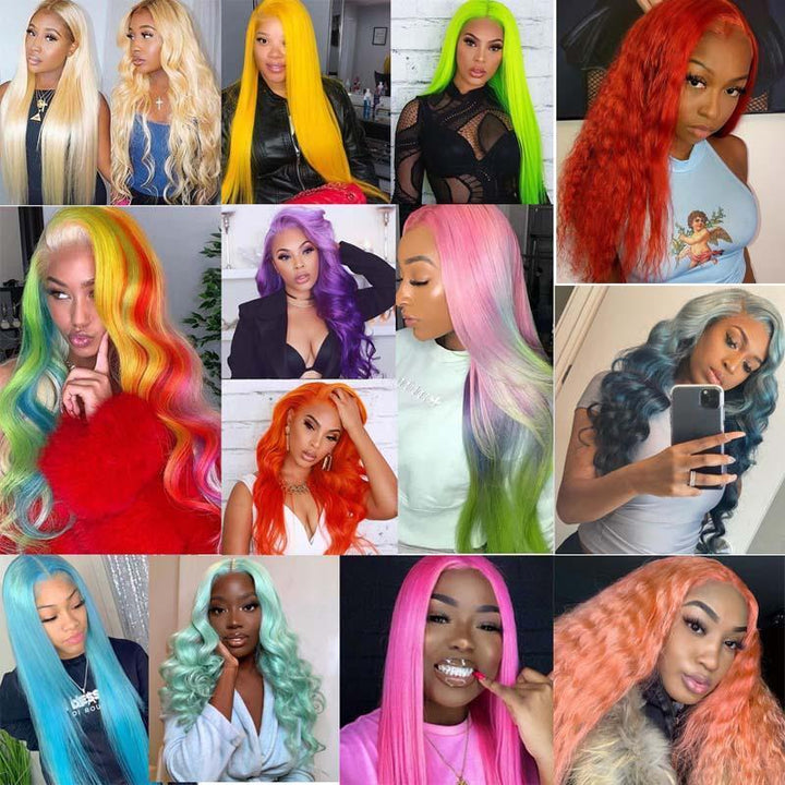 Rainbow Color! eullair Customized Colored Lace Front Human Hair Wig | Party Wigs-Human Hair Wigs-eullair-eullair- Human Virgin Hair