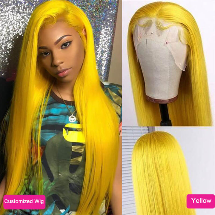 Rainbow Color! eullair Customized Colored Lace Front Human Hair Wig | Party Wigs